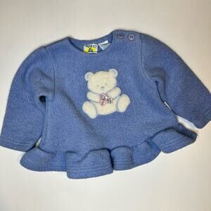 Vintage Baby Sweater Periwinkle Teddy Bear Applique Peplum Size 12mos